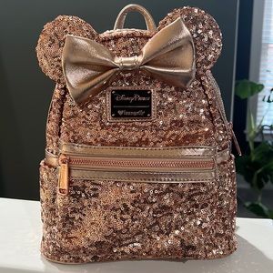 Minnie Mouse Sequin Loungefly Mini Backpack – Rose Gold EUC